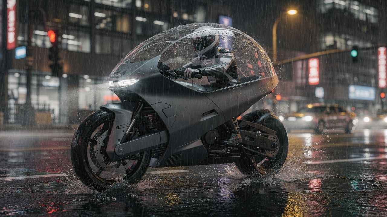 Será que é real? Homem constrói uma moto que mantém pilotos secos durante tempestades