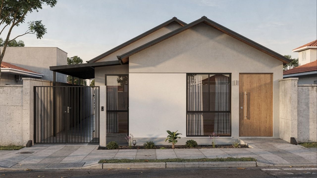82 metros quadrados de praticidade: casa térrea linear com corredor ventilado, 2 dormitórios e conforto ambiental