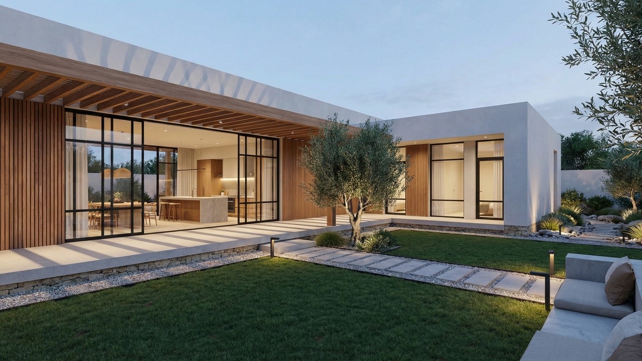 Com pátio no coração da planta, essa casa térrea em L respira natureza e aconchego o dia todo