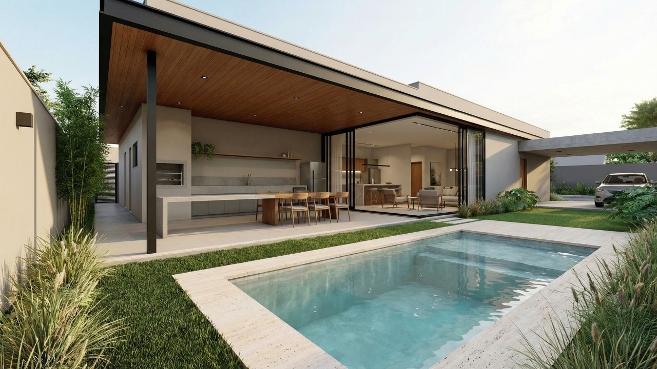 Casa térrea com cara de mansão: projeto de 90 metros quadrados aproveita cada metro com conforto e funcionalidade