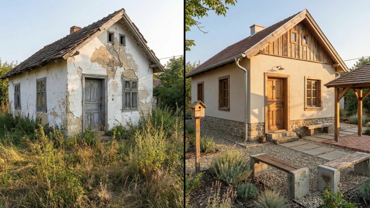 Ela reformou sozinha uma casa antiga e pequena com materiais reaproveitados e criou um espaço funcional e inspirador
