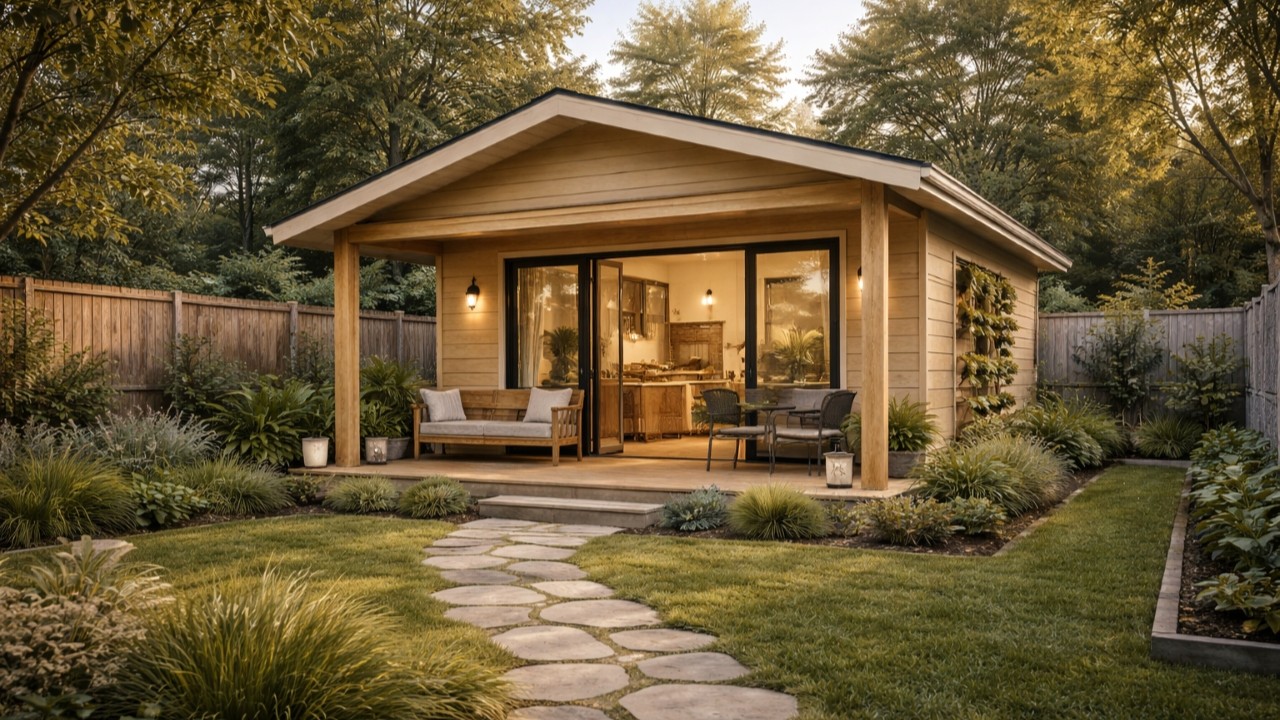 Esse chalé no fundo do quintal prova que dá para ter silêncio, conforto e natureza em apenas 80 metros quadrados