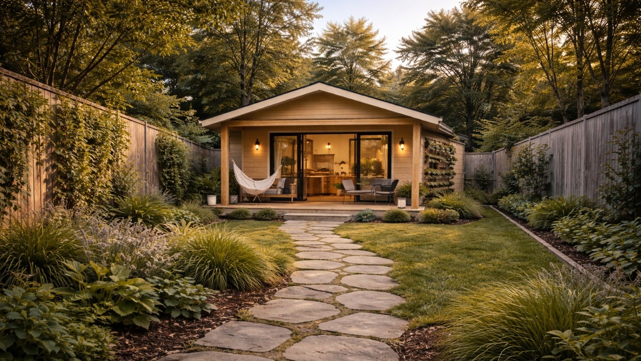 Esse chalé no fundo do quintal prova que dá para ter silêncio, conforto e natureza em apenas 80 metros quadrados