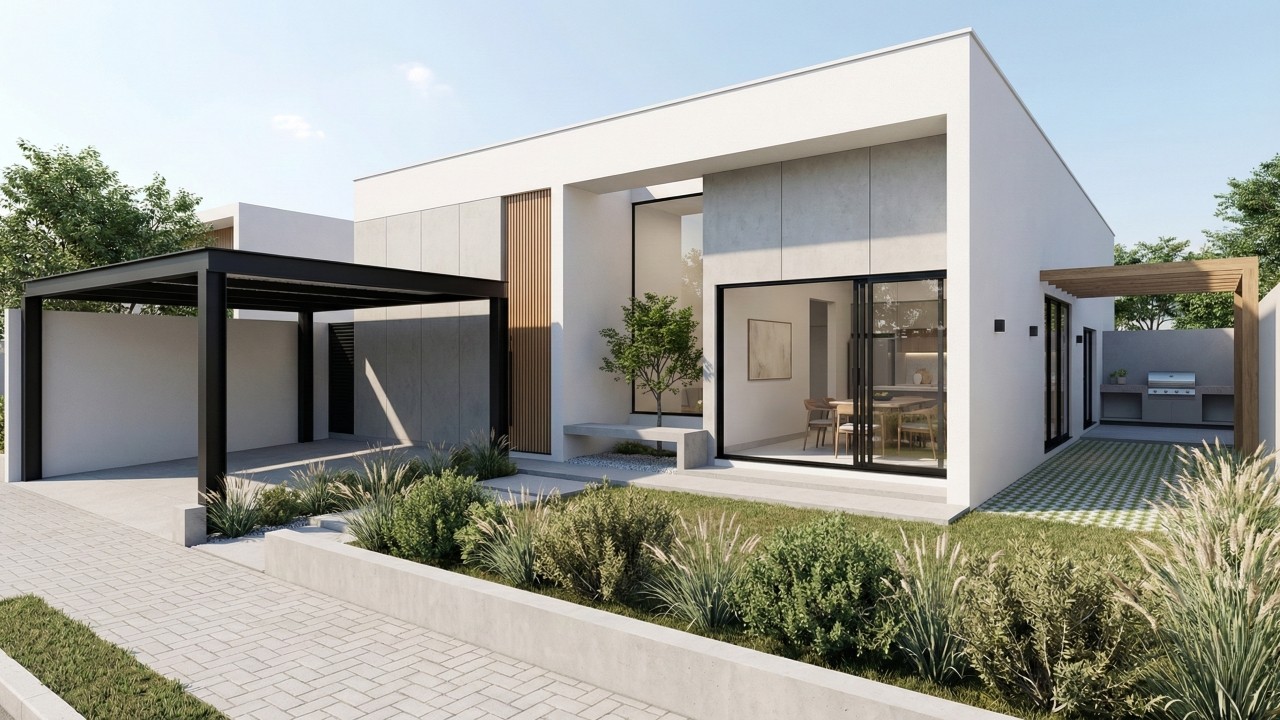 Casa térrea moderna com jardim e 3 quartos cabe com folga em terreno urbano de 250 metros