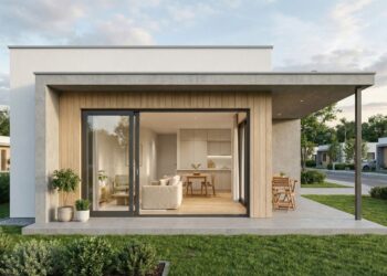 Projeto de casa compacta com 2 quartos usa pátio central para levar luz e ventilação