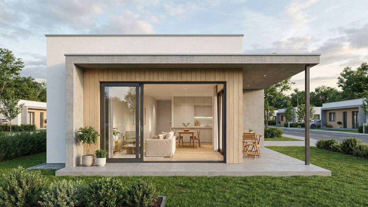 Casa moderna térrea de 100 m² com 3 quartos tem planta retangular inteligente e ambientes integrados