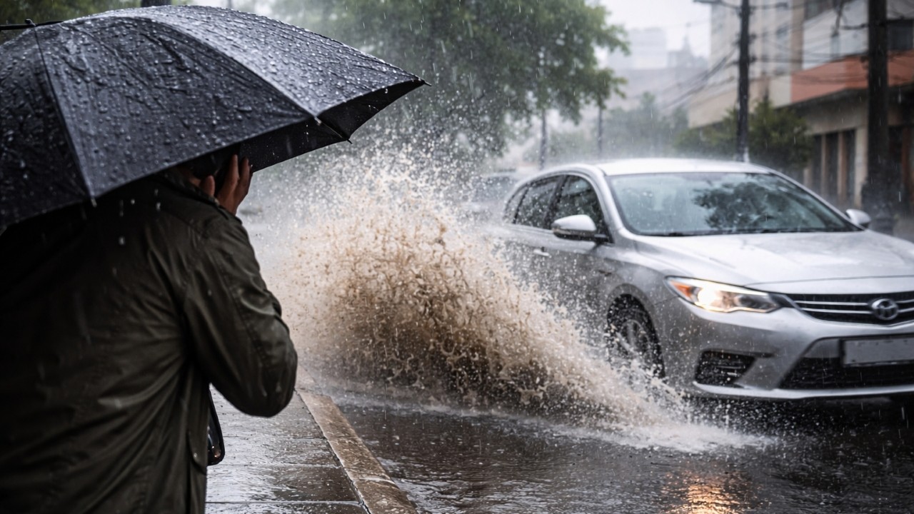 Molhar pedestres com o carro em dias de chuva dá multa e pontos na CNH, mesmo que o motorista não tenha intenção