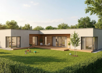 Esse projeto de casa em formato de L tem 3 quartos, ótima ventilação e um quintal amplo para sua família