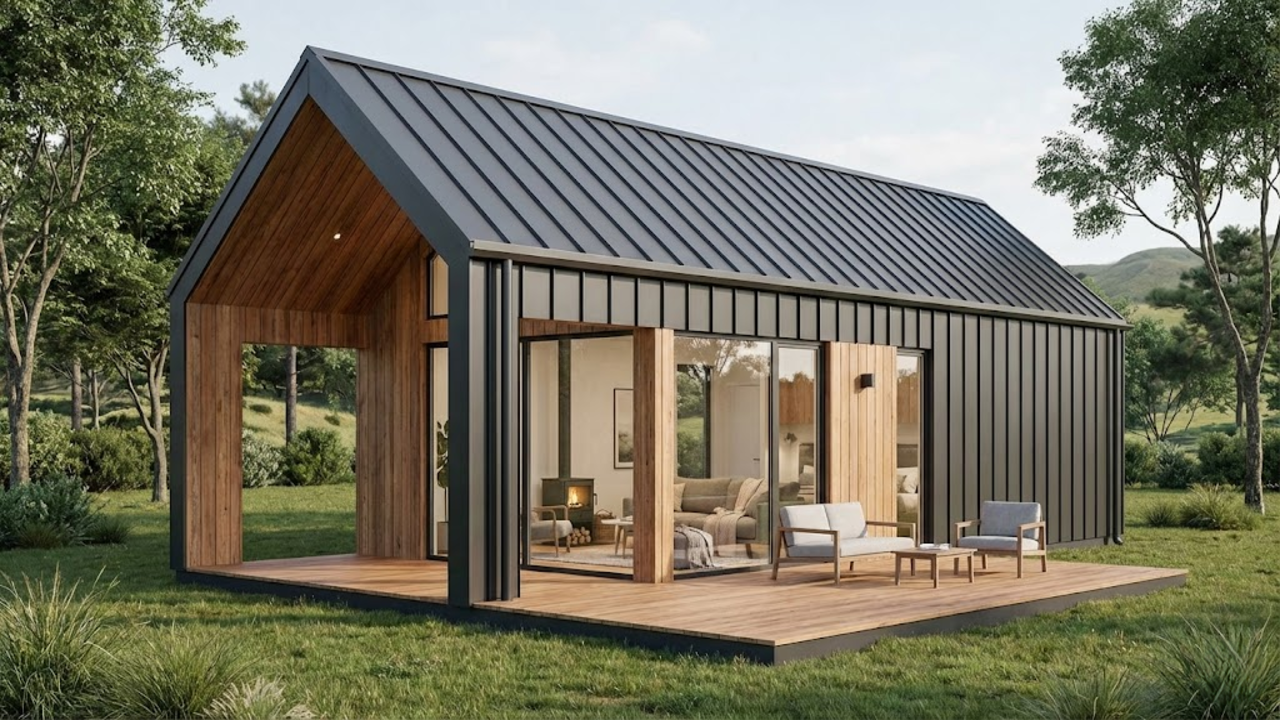 Projeto de casa de 70 m² com dois quartos destaca conforto e uso acolhedor da madeira