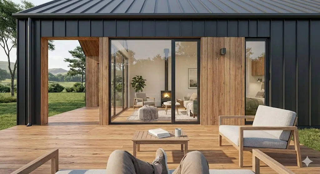 Projeto de casa de 70 m² com dois quartos destaca conforto e uso acolhedor da madeira