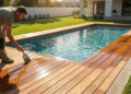 Esse homem construiu o quintal dos sonhos, com uma piscina grande e um deck de madeira que proporciona conforto e uma beleza única
