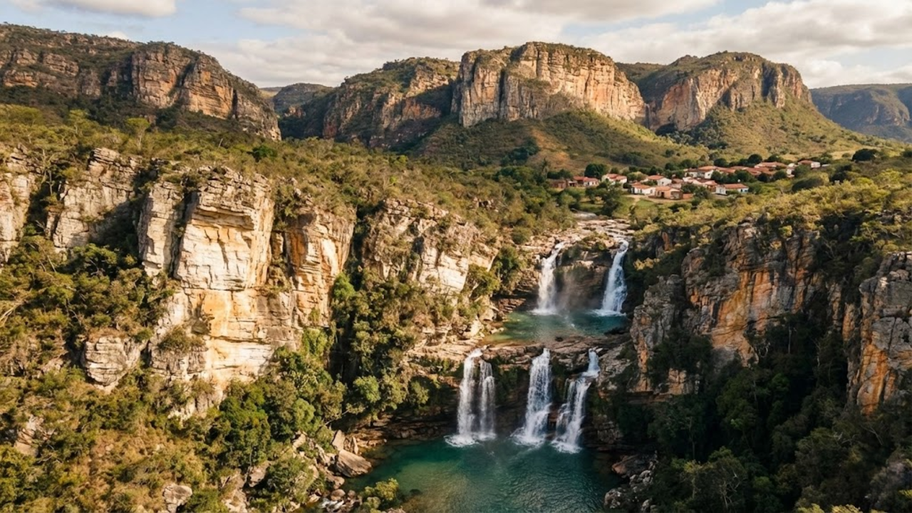 Cerca de 400 moradores, esse vilarejo tem um complexo de oito cachoeiras e encanta o Brasil com seus paredões de quartzito de 45 metros