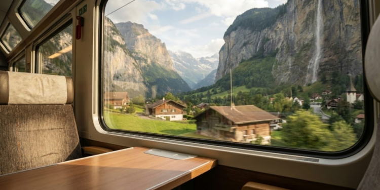 Trajeto de trem de 40 minutos entre vilas com florestas, cachoeiras e vistas cinematográficas