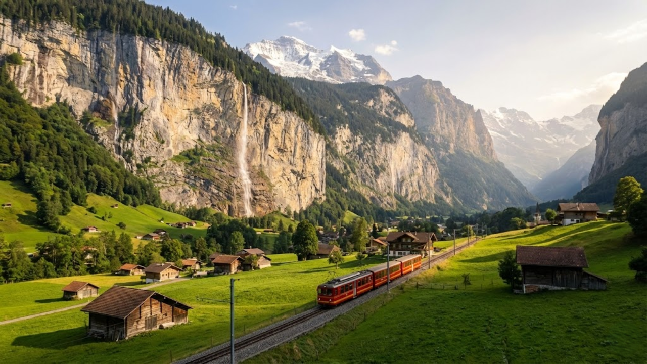 Trajeto de trem de 40 minutos entre vilas com florestas, cachoeiras e vistas cinematográficas