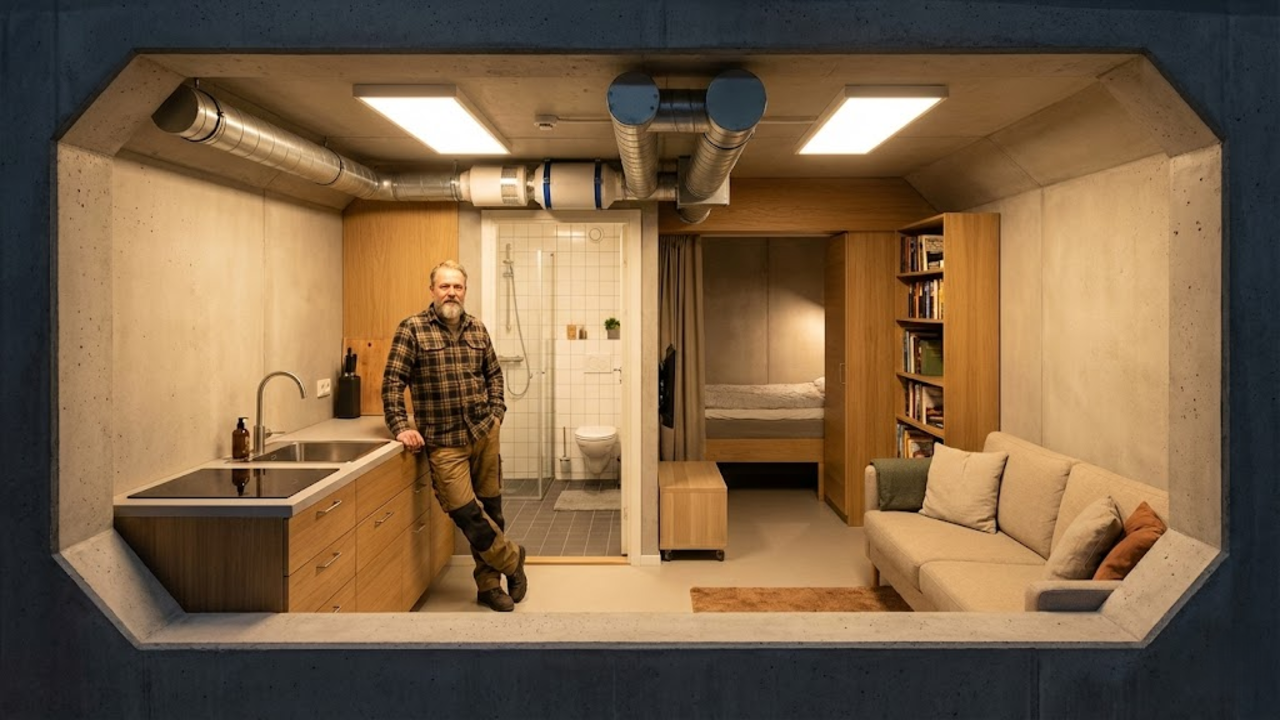 Bunker subterrâneo construído com banheiro, cozinha equipada e sistema próprio de suporte à vida