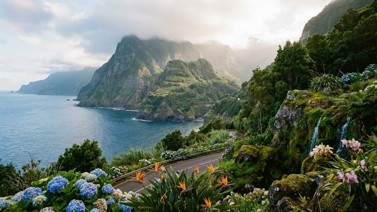 Jardim botânico na Ilha da Madeira que reúne flores exuberantes em meio ao oceano Atlântico