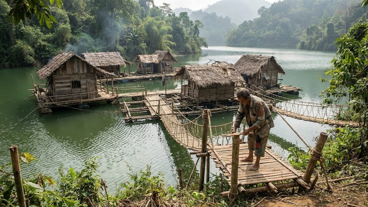 História de homem que se isola em um lago e cria uma vila flutuante autossuficiente