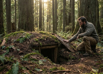 Cabana subterrânea camuflada com entrada secreta e técnicas de bushcraft oferece proteção e integração ambiental