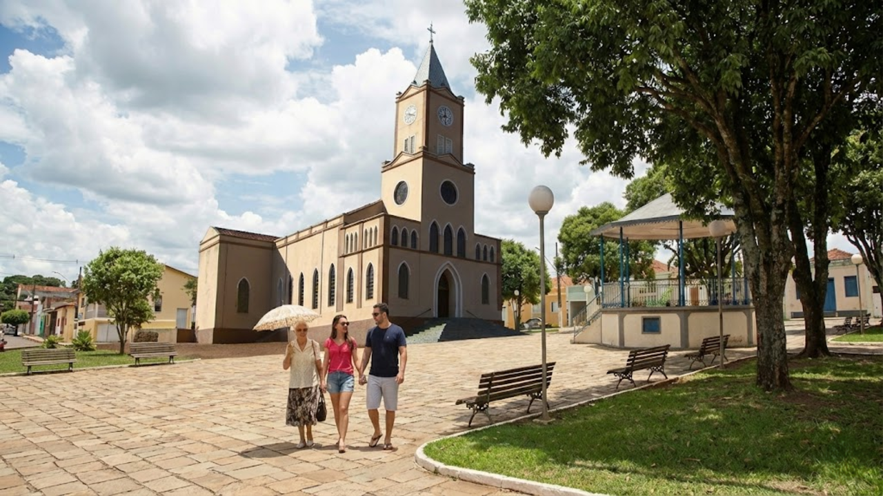 Vista aérea de cidade brasileira moderna reconhecida pela alta qualidade de vida de seus moradores