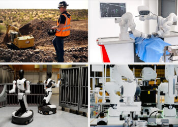 Imagem em destaque cortesia de Caterpillar (superior esquerdo), LEM Surgical (superior direito), AGIBOT (inferior esquerdo) e Franka Robotics (inferior direito)