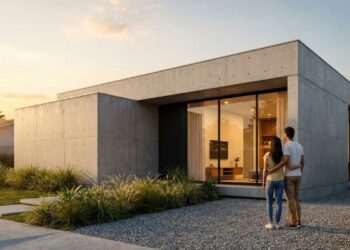 Uma residência de linhas retas, concreto aparente e ambientes que fluem sem barreiras. Inspirada no estilo europeu, a casa de concreto aparente construída por um casal reúne 2 quartos, integração total e um orçamento enxuto