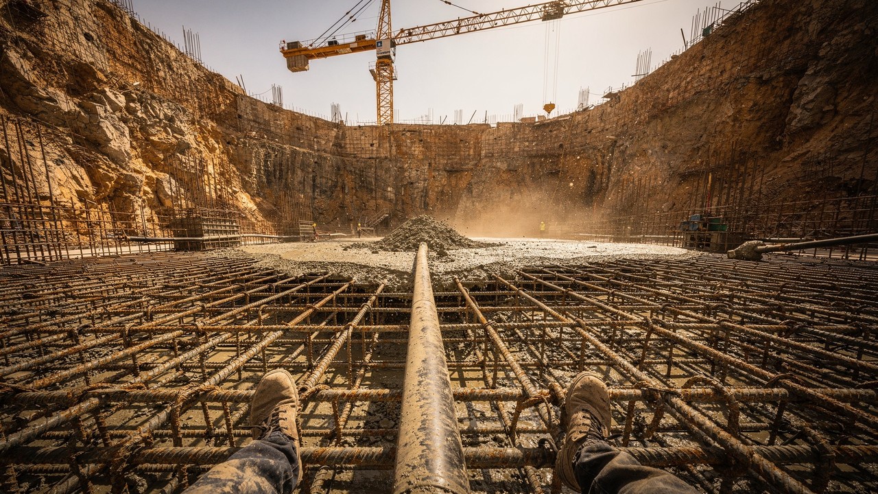 O colosso de 1.000 metros acorda: Com fundações de 105 metros de profundidade e equipes trabalhando sob 50°C na calada da noite, a Jeddah Tower retoma as obras após 7 anos de mistério para se tornar o primeiro prédio de 1 km da história
