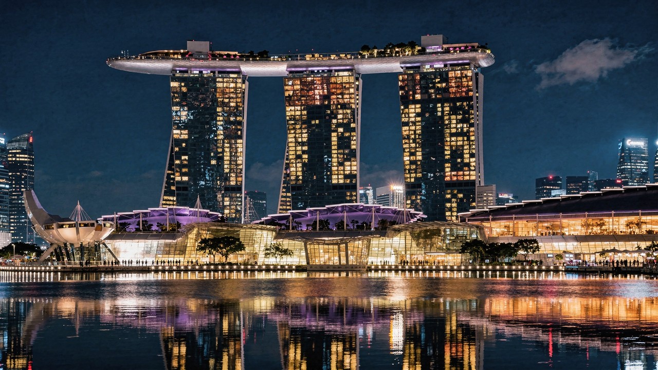 Suspensa por três montanhas de betão e unidas por uma prancha que imita um navio no topo, a piscina de borda infinita a 200 metros de altura que desafia o vento em Singapura
