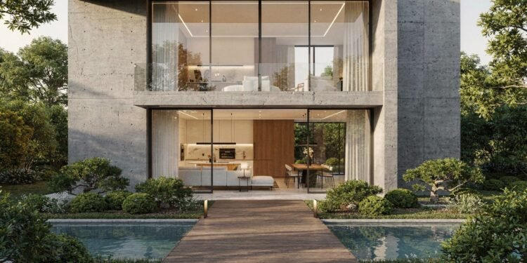 Telhado oculto, vidro e concreto: a casa contemporânea de 140 m² que integra living e cozinha para famílias jovens