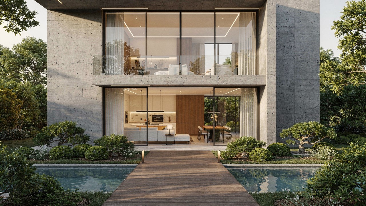 Telhado oculto, vidro e concreto: a casa contemporânea de 140 m² que integra living e cozinha para famílias jovens