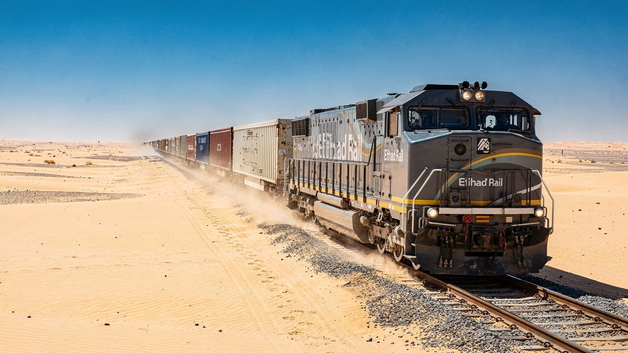 Atravessando 1.200 quilômetros de deserto escaldante, a nova ferrovia monumental dos Emirados Árabes Unidos desafia as dunas com trens de mil toneladas e muda para sempre a logística no Oriente Médio