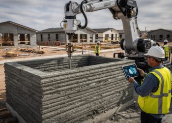 Fim dos pedreiros: impressoras 3D gigantes constroem bairro inteiro no Texas com casas de concreto em apenas 48 horas e equipe de 3 operadores