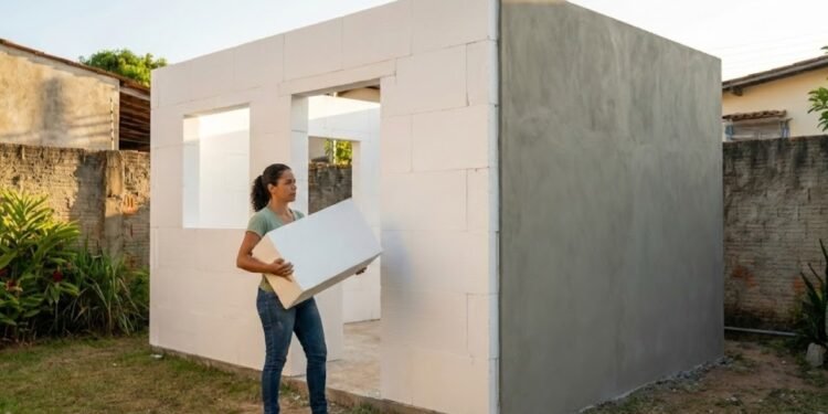 Sem máquinas pesadas, sem equipe e sem concreto armado tradicional, uma mulher decidiu provar, com as próprias mãos, que materiais leves e acessíveis também podem sustentar estruturas funcionais