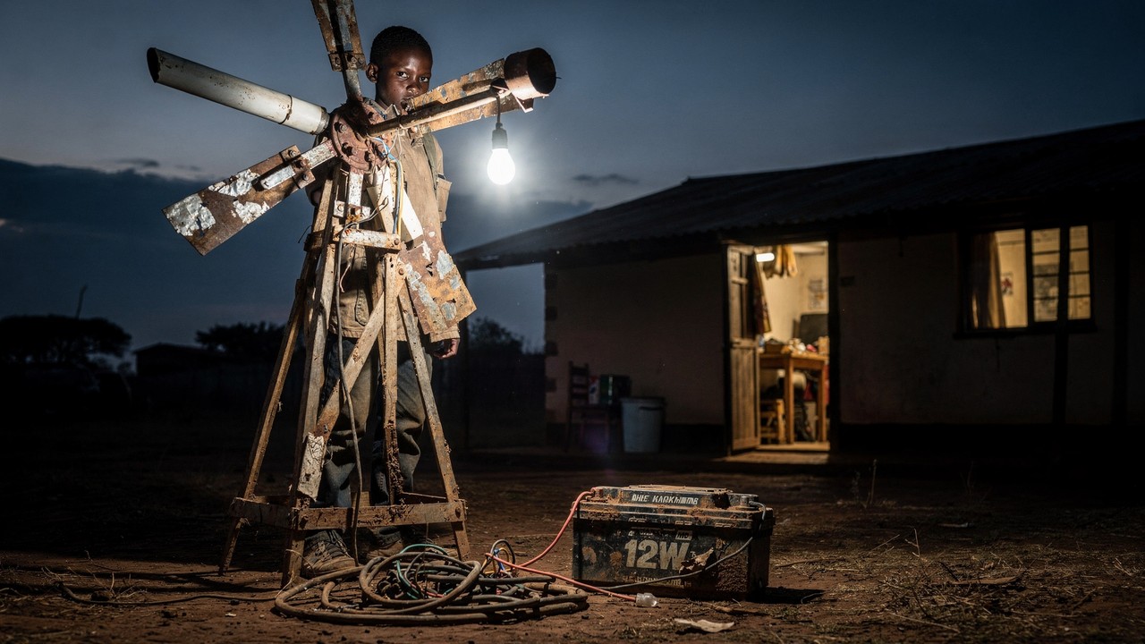 Sem rede elétrica nem dinheiro, jovem africano de 14 anos usa motor de bicicleta para gerar eletricidade e transformar a rotina da família