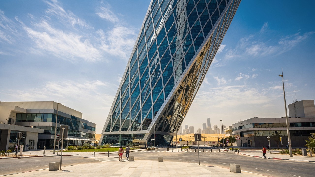 Com inclinação de 18 graus e 490 estacas de fundação, o edifício de Abu Dhabi usa um núcleo curvo para desafiar a gravidade e não tombar