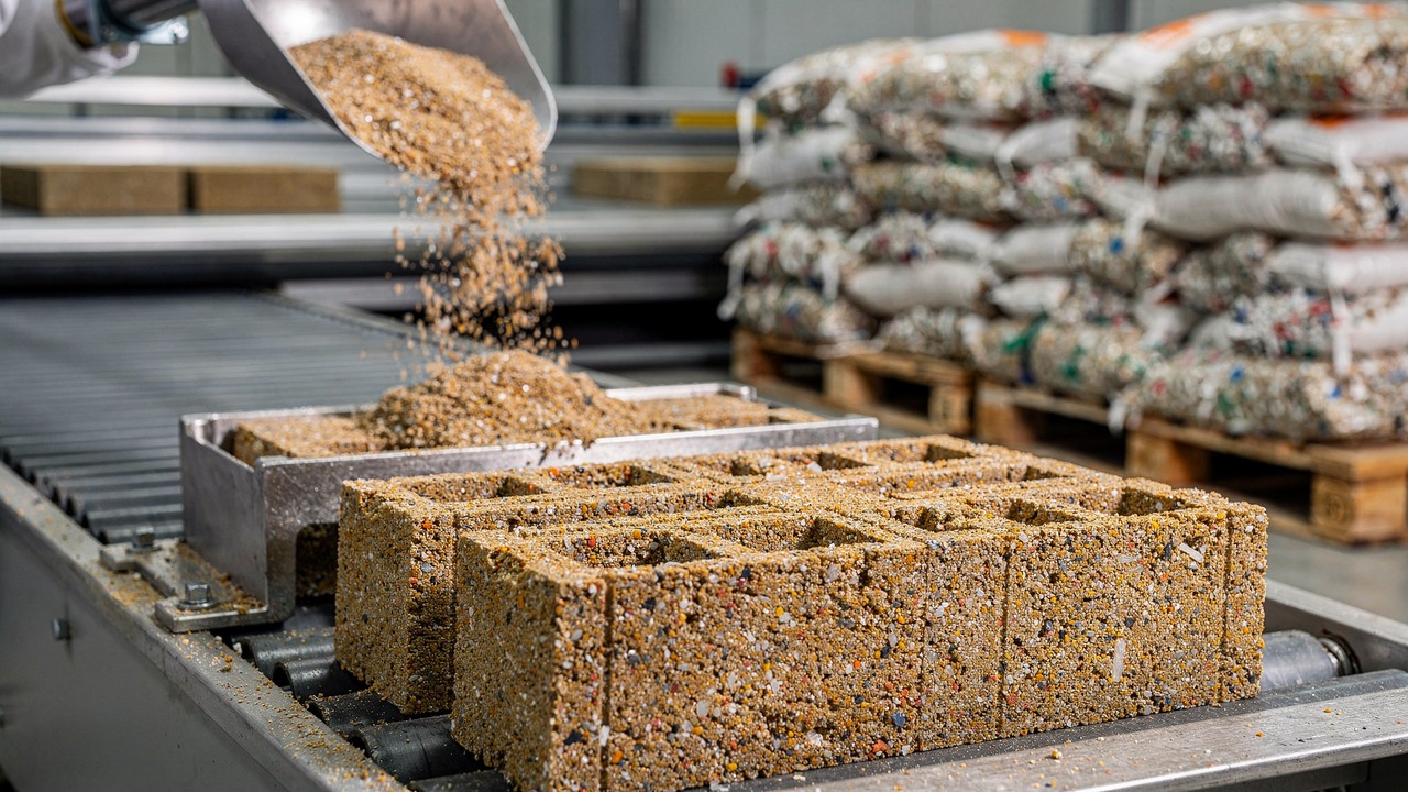 Empresário mistura areia e plástico reciclado para criar blocos de construção em Gana