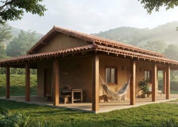 Esse é o conceito do refúgio rural de 75 metros quadrados, uma construção pensada para quem quer fugir do estresse urbano sem abrir mão do conforto