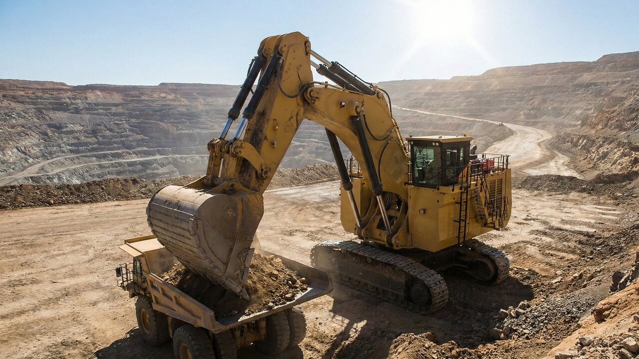 Com peso de 1.000 toneladas e motor de 4.500 HP, a Caterpillar 6090 FS virou a maior escavadeira hidráulica do mundo operando em minas gigantes