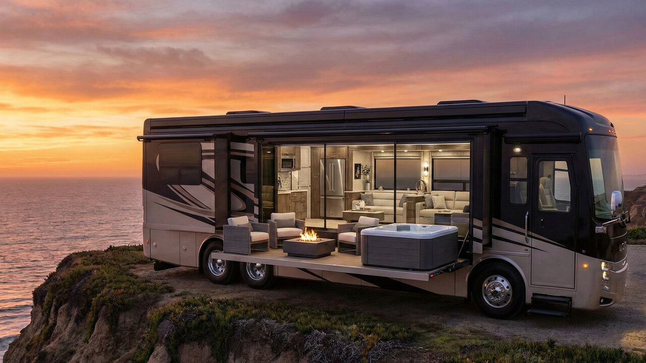 Ele viveu por um dia em um motorhome de US$ 2,5 milhões que tem acabamento de jato executivo e luxos que superam muitas mansões de alto padrão