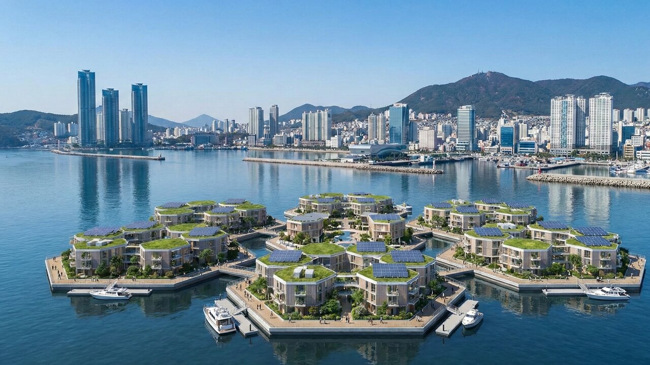 Com custo de US$ 200 milhões e entrega em 2026, a primeira cidade flutuante na Coreia do Sul virou a maior aposta para vencer o nível do mar