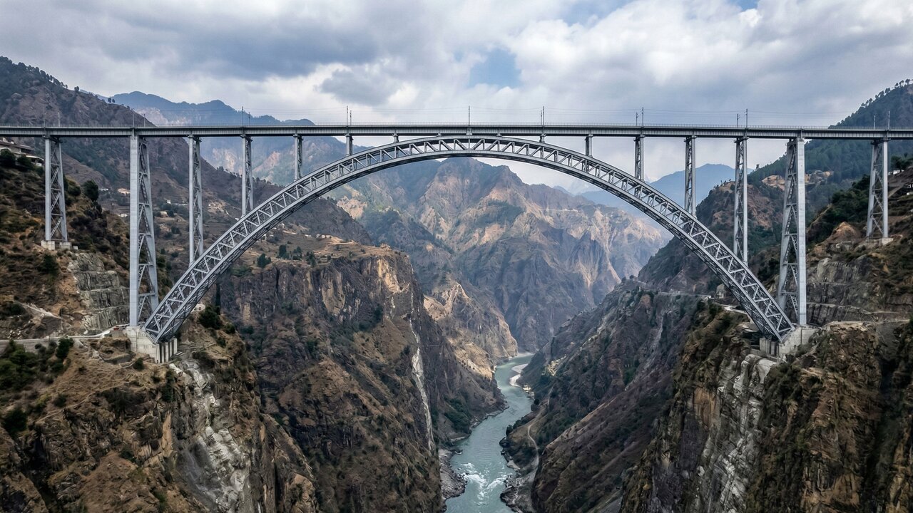 Com 30.000 toneladas de aço, a ponte ferroviária mais alta do mundo no Himalaia suporta ventos de 265 km/h e usa trilhos móveis para a dilatação