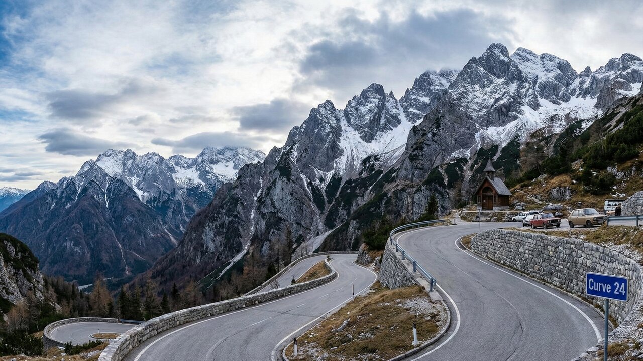 Estrada na Eslovênia ganha fama por suas 50 curvas em grampo, pois o trajeto de 1915 sobe a 1.611 m de altitude, sendo a passagem mais alta da região