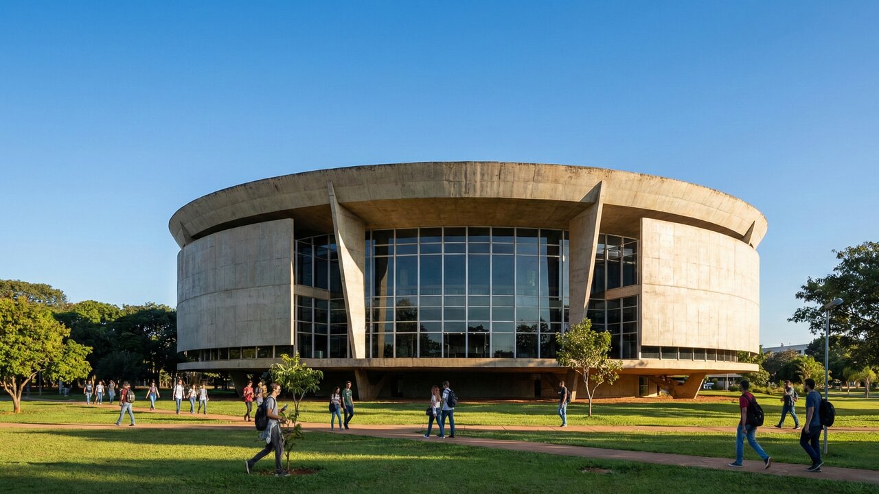 Com formato circular de concreto e 3 mil metros quadrados, o memorial Beijódromo de 2010 tornou-se o centro cultural e intelectual da UnB em Brasília