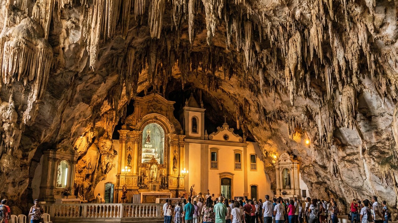 Cravada nas entranhas de uma caverna natural, esta igreja no sertão baiano recebe 2 milhões de visitantes por ano sob um teto de estalactites maciças de pedra