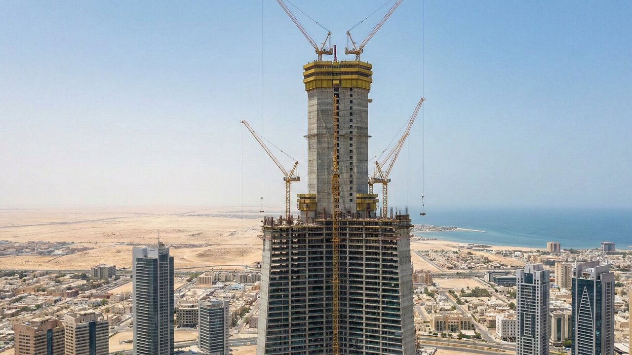O colosso de 1.000 metros acorda: Com fundações de 105 metros de profundidade e equipes trabalhando sob 50°C na calada da noite, a Jeddah Tower retoma as obras após 7 anos de mistério para se tornar o primeiro prédio de 1 km da história