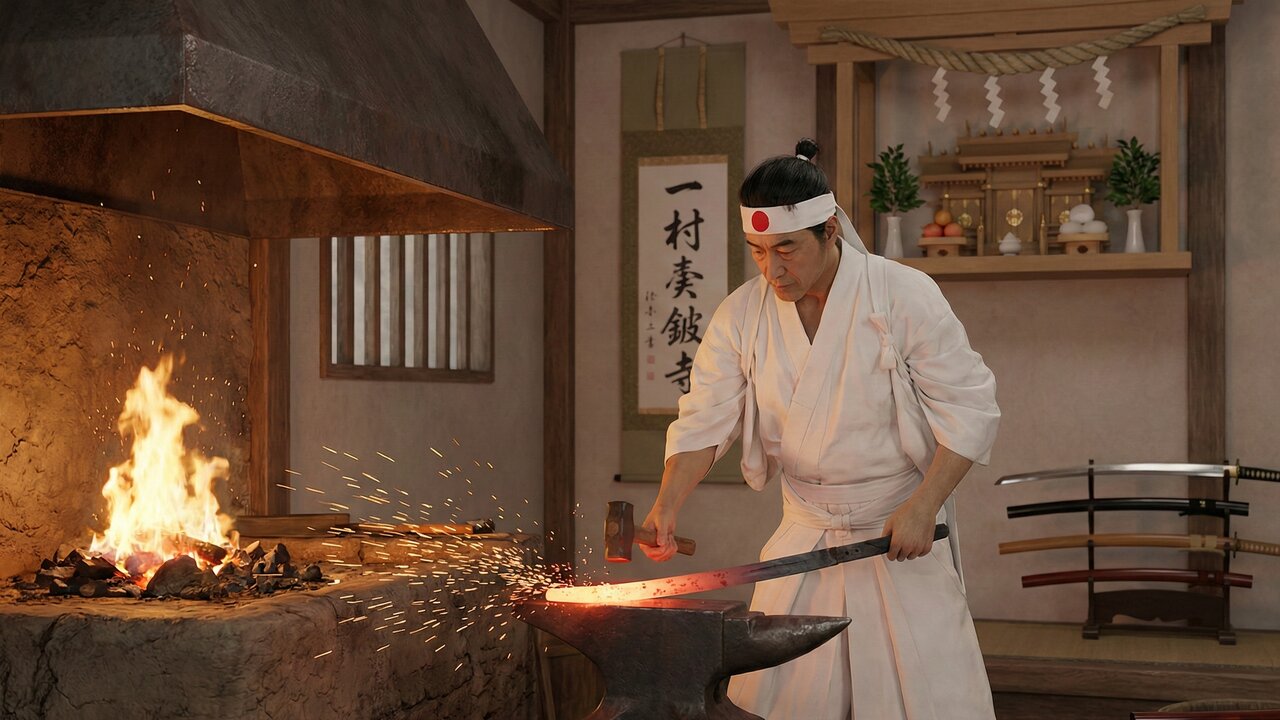 Mestres japoneses aquecem areia de ferro a 1.200 graus por três dias para forjar o aço lendário das espadas katana mais afiadas do planeta