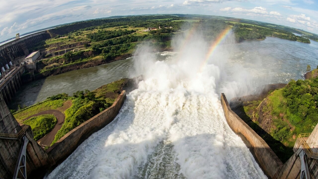 A força monumental das águas de Itaipu consegue descarregar 60 mil metros cúbicos por segundo e virou o maior espetáculo da engenharia brasileira ao controlar o poder do Rio Paraná