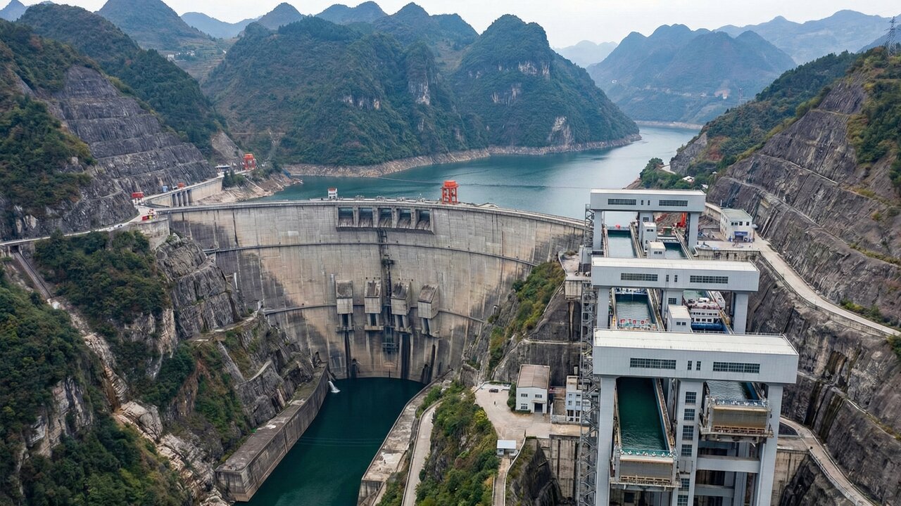Esta obra monumental na China utiliza um elevador para fazer navios subirem 232 metros, vencendo montanhas para conectar rios e hidrelétricas