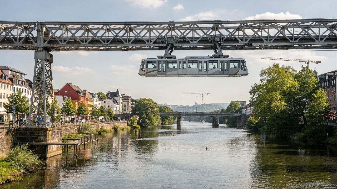 O trem que voa de cabeça para baixo: há 120 anos, esta cidade alemã usa um “metrô suspenso” que passa por cima do rio e nunca pega trânsito
