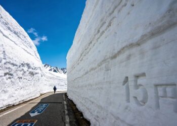 Rota Tateyama Kurobe ganha fama por seus paredões de neve de 20 metros, pois o trajeto de 37 km no Japão virou um cenário de gelo único no mundo