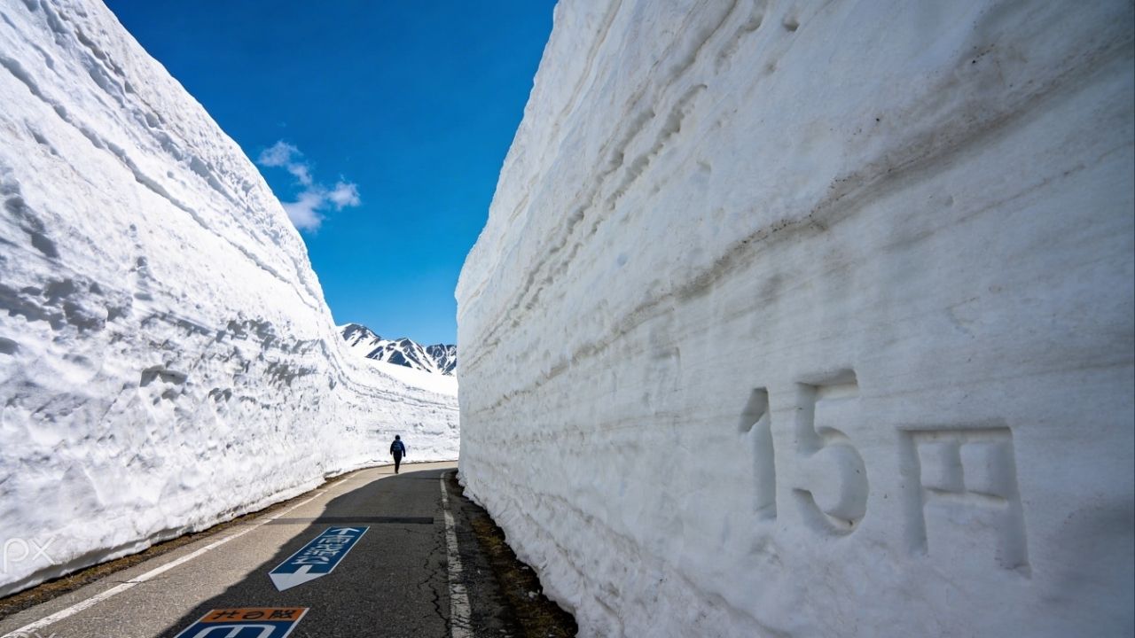 Rota Tateyama Kurobe ganha fama por seus paredões de neve de 20 metros, pois o trajeto de 37 km no Japão virou um cenário de gelo único no mundo